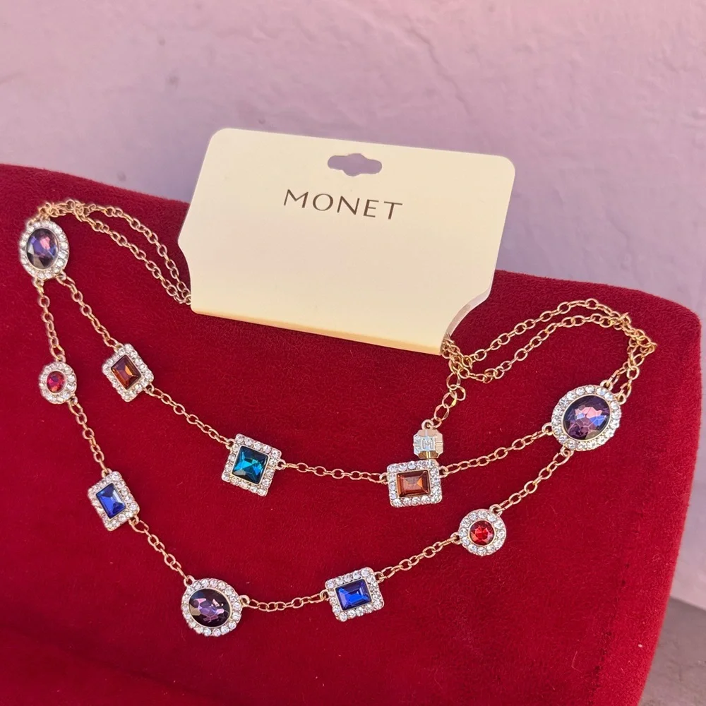 NEW Monet Gold Multi-Color Gemstone Necklace